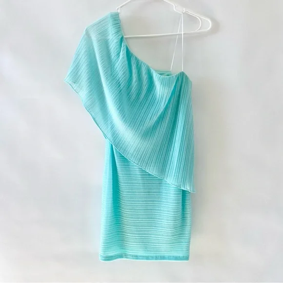 NWT Windsor Sparkly Glitter One Shoulder Sheer Flounce Bodycon Mini Dress Mint 2 - Picture 3 of 14